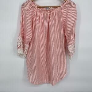Saks Fifth Avenue Women’s Made In Italy Linen Blouse Off The Shoulder Lace S